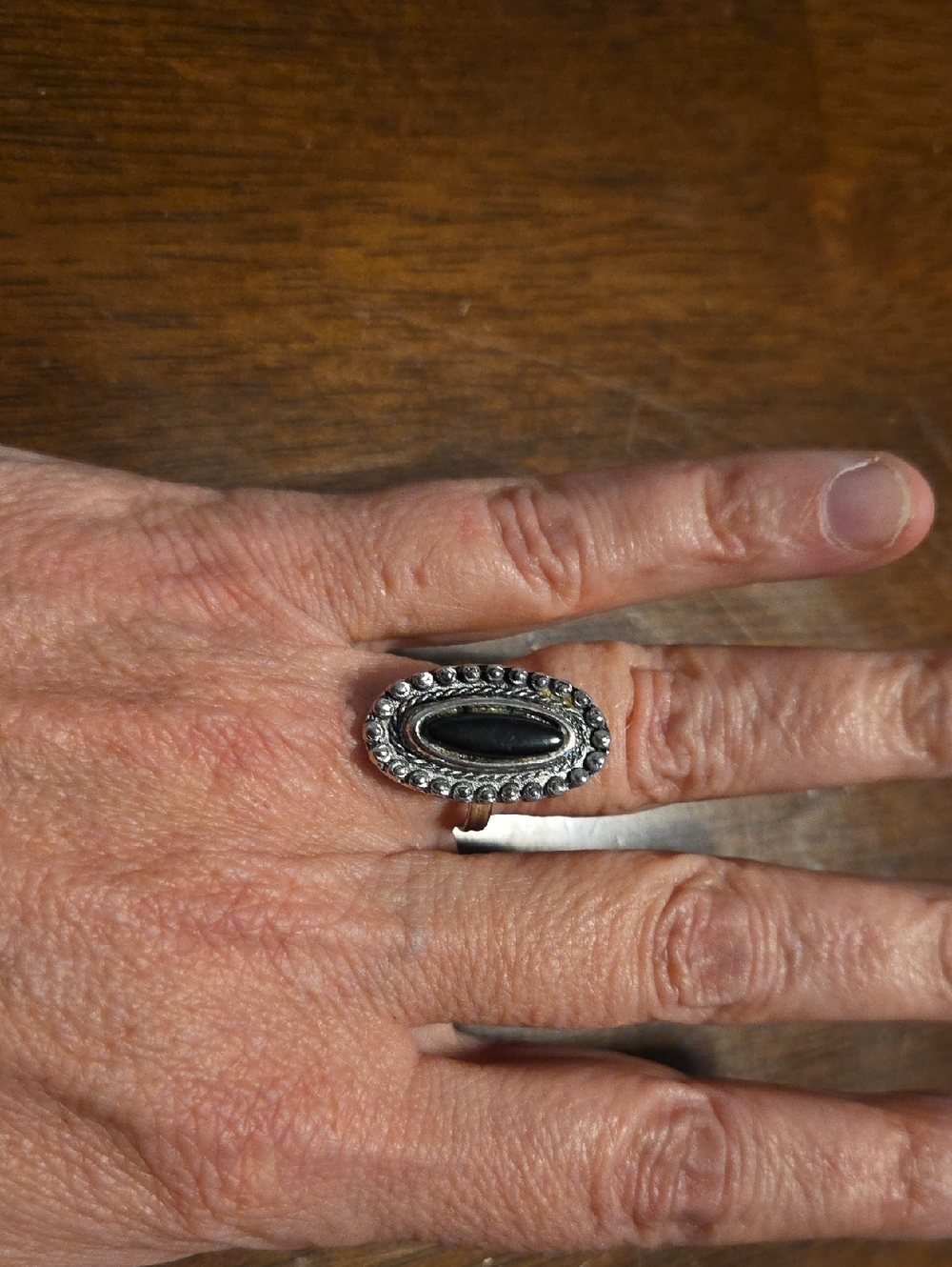 Silver Oval Black Onix Stone Ring - Women's Fashion
